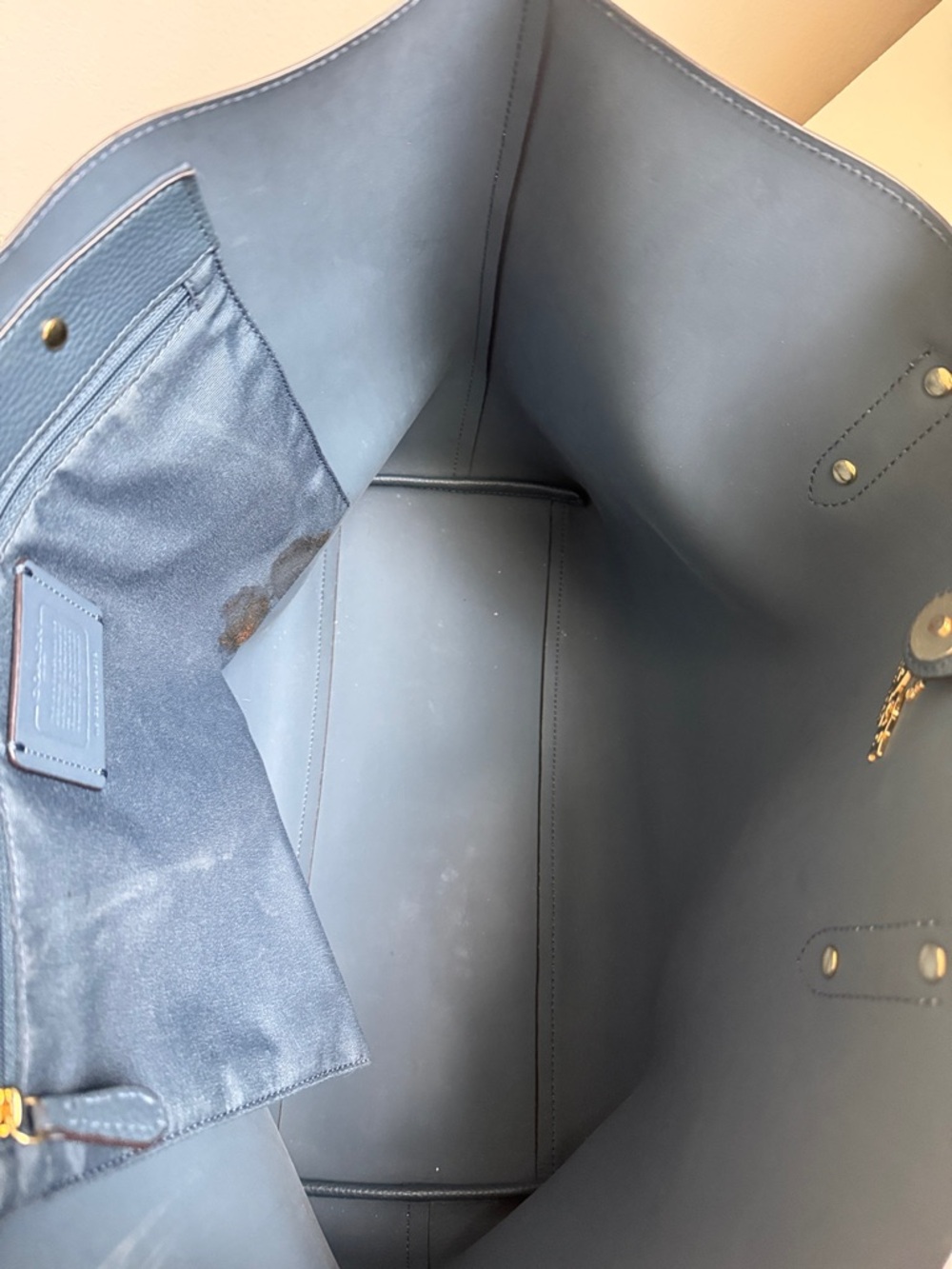 Coach Pebbled Chalk Leather Town Tote with Brown Pouch and a scarf accent - Picture 11 of 13